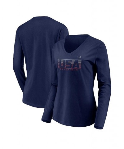 Women's Branded Navy Knockout V-Neck Long Sleeve T-shirt Navy $20.58 Tops