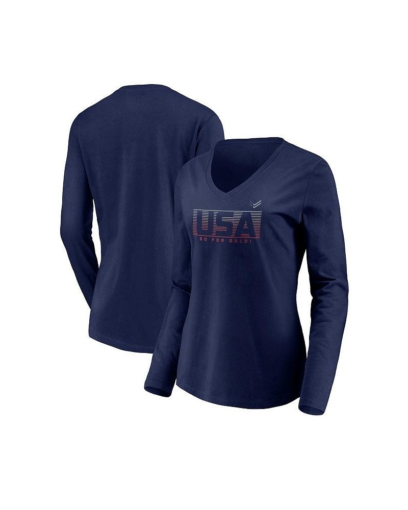 Women's Branded Navy Knockout V-Neck Long Sleeve T-shirt Navy $20.58 Tops