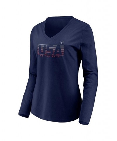 Women's Branded Navy Knockout V-Neck Long Sleeve T-shirt Navy $20.58 Tops