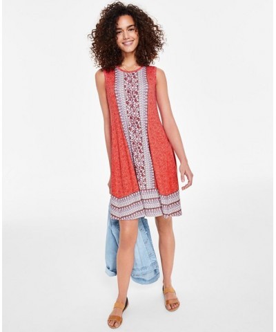 Women's Printed Sleeveless Flip-Flop Dress Orange $18.77 Dresses