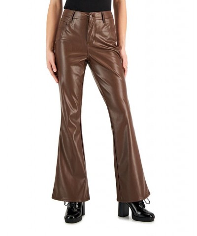 Juniors' Faux-Leather Flare Jeans Brown $14.40 Jeans