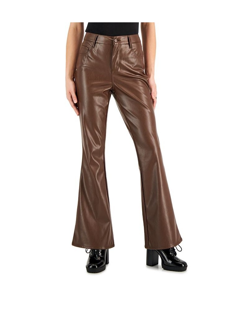 Juniors' Faux-Leather Flare Jeans Brown $14.40 Jeans