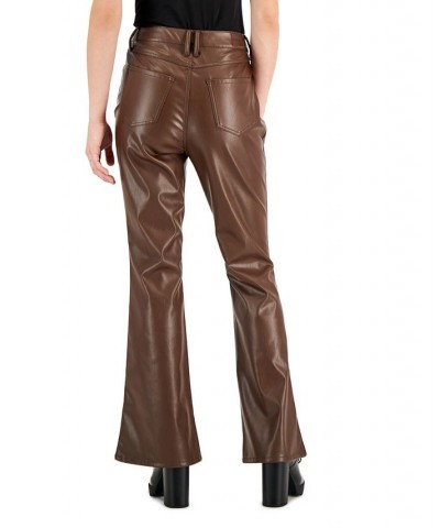 Juniors' Faux-Leather Flare Jeans Brown $14.40 Jeans