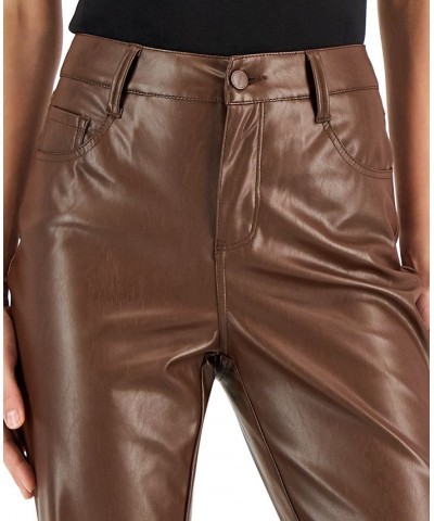 Juniors' Faux-Leather Flare Jeans Brown $14.40 Jeans