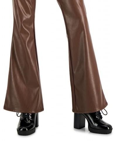 Juniors' Faux-Leather Flare Jeans Brown $14.40 Jeans