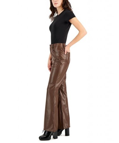 Juniors' Faux-Leather Flare Jeans Brown $14.40 Jeans