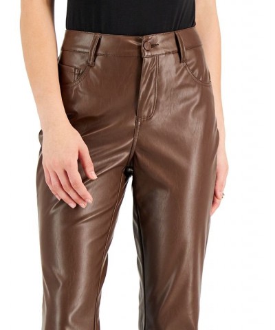 Juniors' Faux-Leather Flare Jeans Brown $14.40 Jeans