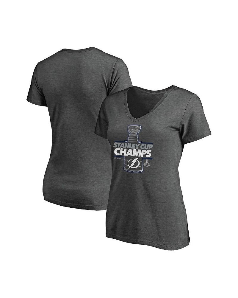 Women's 2020 Stanley Cup Champions Locker Room Plus Size Laser Shot V-Neck T-shirt Heather Charcoal $23.04 Tops