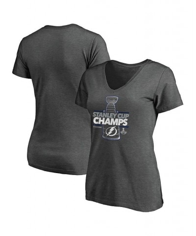 Women's 2020 Stanley Cup Champions Locker Room Plus Size Laser Shot V-Neck T-shirt Heather Charcoal $23.04 Tops