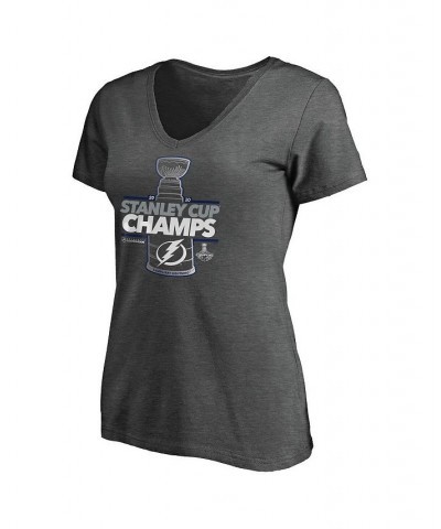 Women's 2020 Stanley Cup Champions Locker Room Plus Size Laser Shot V-Neck T-shirt Heather Charcoal $23.04 Tops