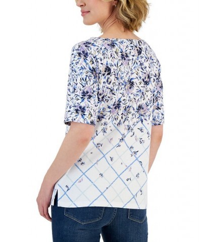 Petite Cascading Floral Boat-Neck Top White $12.38 Tops