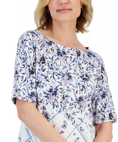 Petite Cascading Floral Boat-Neck Top White $12.38 Tops