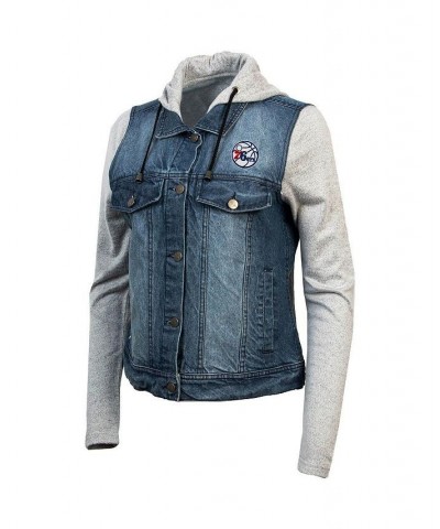 Women's Blue Philadelphia 76ers Swag Jean Bomber Jacket Blue $43.19 Jackets