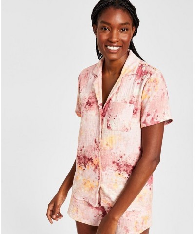 Women's Cotton Gauze Shorts Pajama Set Pink $22.26 Sleepwear