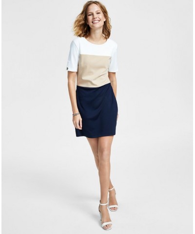 Women's Colorblocked Short-Sleeve Knit Dress Ivory.khaki.sky Captain $36.00 Dresses