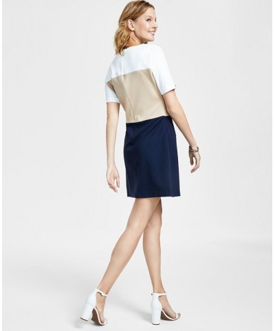 Women's Colorblocked Short-Sleeve Knit Dress Ivory.khaki.sky Captain $36.00 Dresses