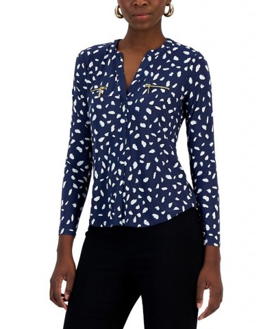 Petite Printed Zip-Pocket Top Anya Animal Blue $20.86 Tops