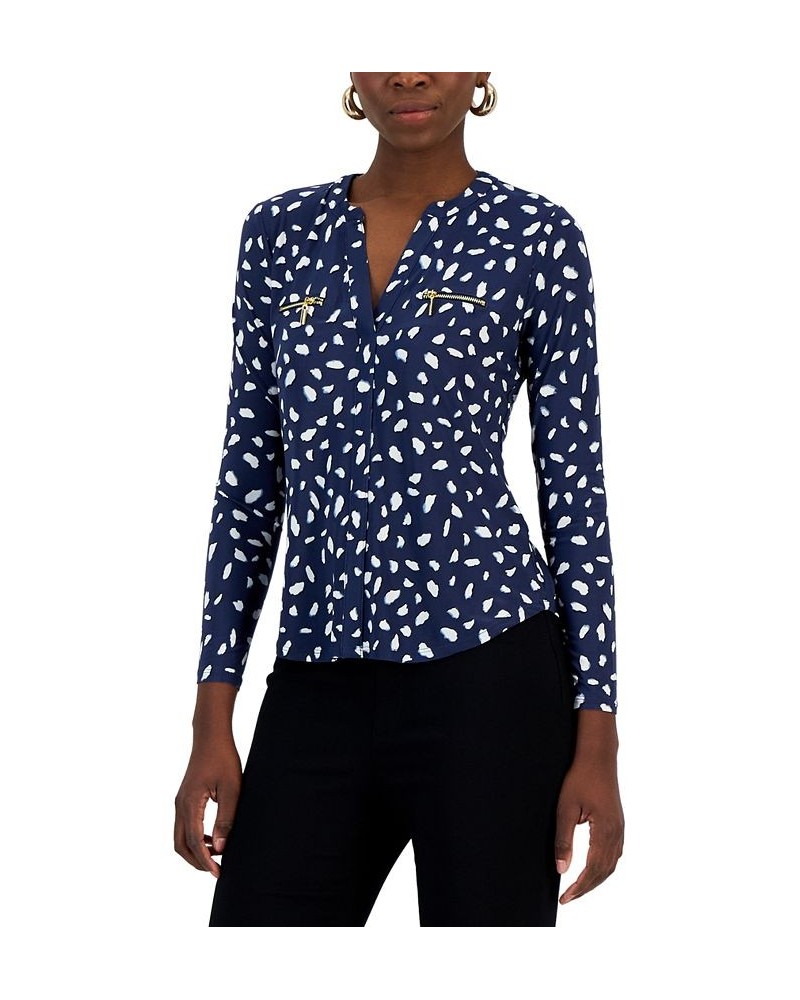 Petite Printed Zip-Pocket Top Anya Animal Blue $20.86 Tops