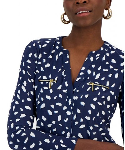 Petite Printed Zip-Pocket Top Anya Animal Blue $20.86 Tops