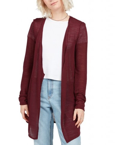 Juniors' Go Go Wrap Pointelle Cardigan Burgundy $14.08 Sweaters