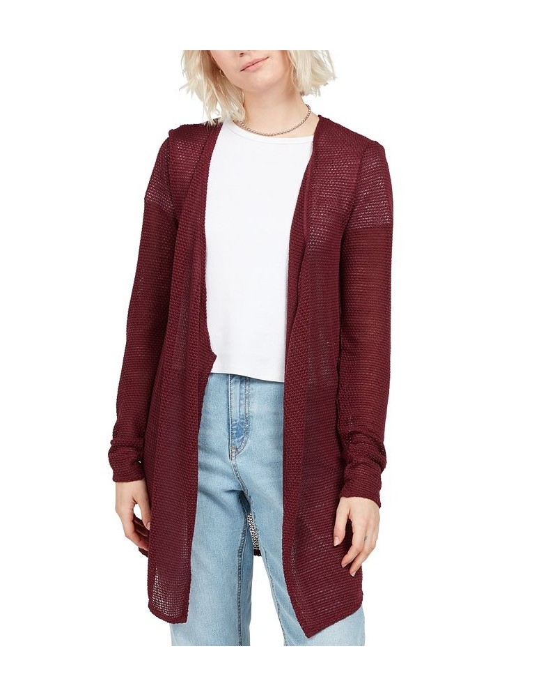 Juniors' Go Go Wrap Pointelle Cardigan Burgundy $14.08 Sweaters