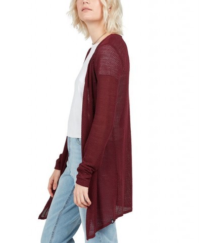 Juniors' Go Go Wrap Pointelle Cardigan Burgundy $14.08 Sweaters