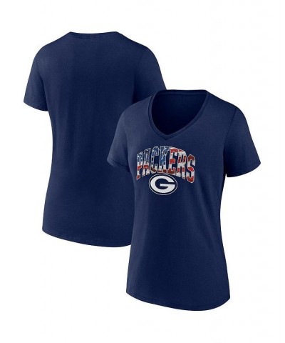 Women's Branded Navy Green Bay Packers Team Banner Wave V-Neck T-shirt Navy $17.86 Tops