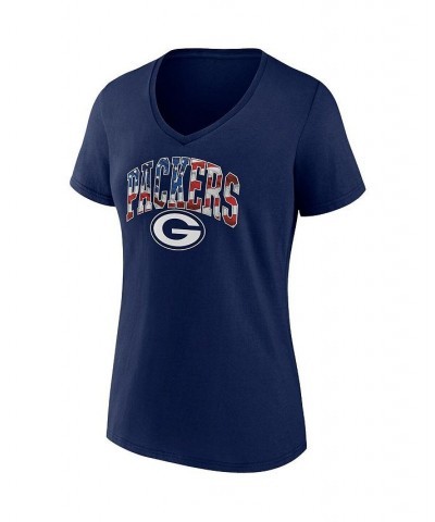 Women's Branded Navy Green Bay Packers Team Banner Wave V-Neck T-shirt Navy $17.86 Tops