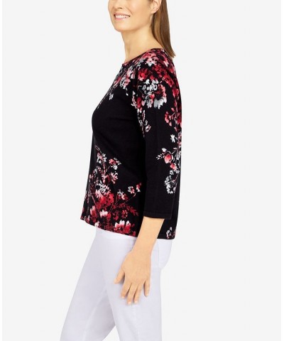 Petite Size Classics Asymmetric Floral Print Sweater Black, Red $26.48 Sweaters