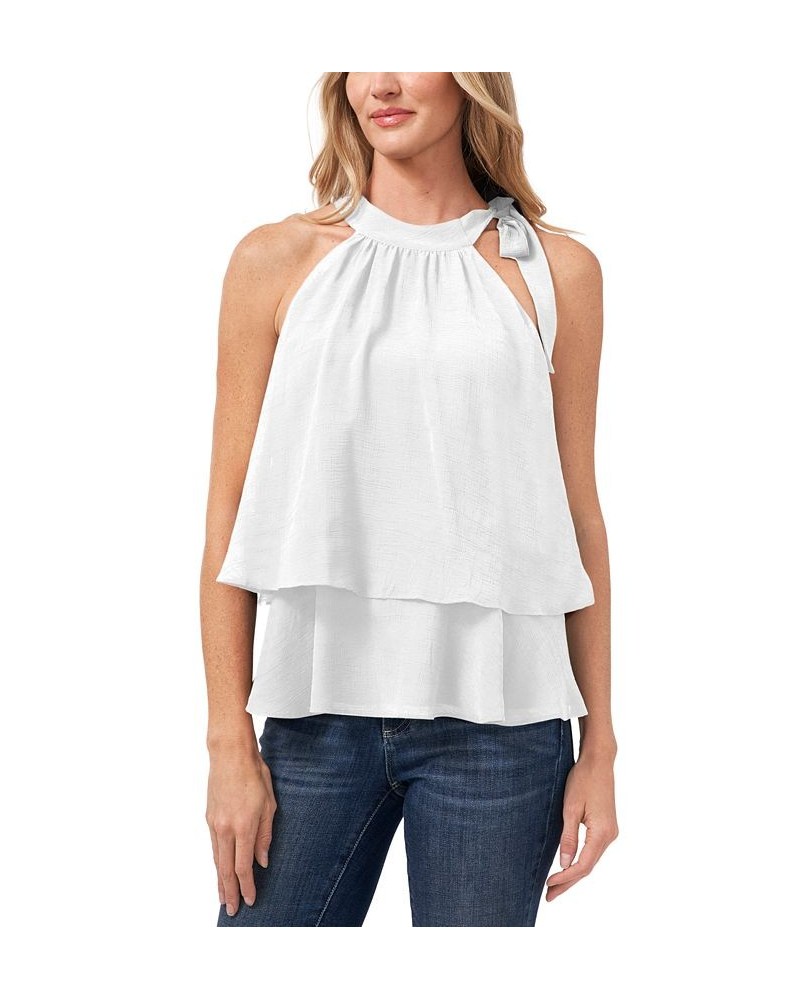 Women's Tiered Tie-Neck Sleeveless Halter Blouse White $15.13 Tops