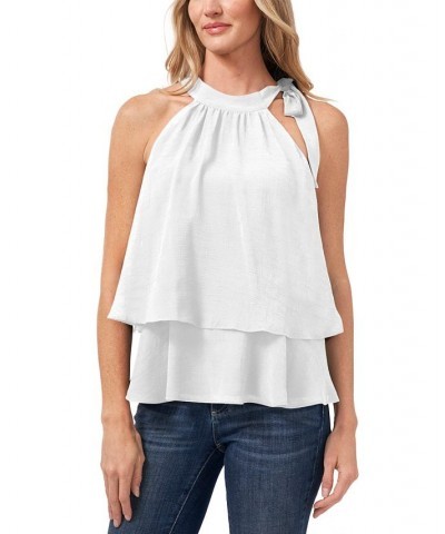 Women's Tiered Tie-Neck Sleeveless Halter Blouse White $15.13 Tops