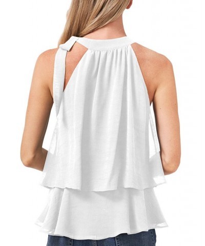 Women's Tiered Tie-Neck Sleeveless Halter Blouse White $15.13 Tops