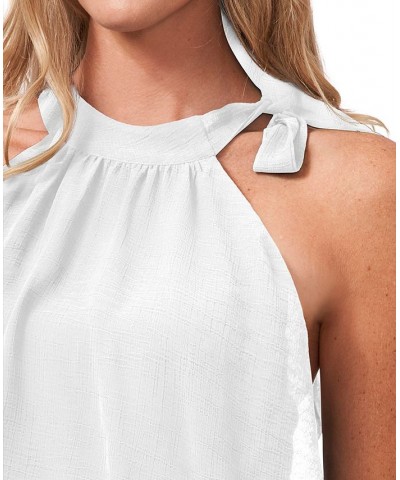 Women's Tiered Tie-Neck Sleeveless Halter Blouse White $15.13 Tops