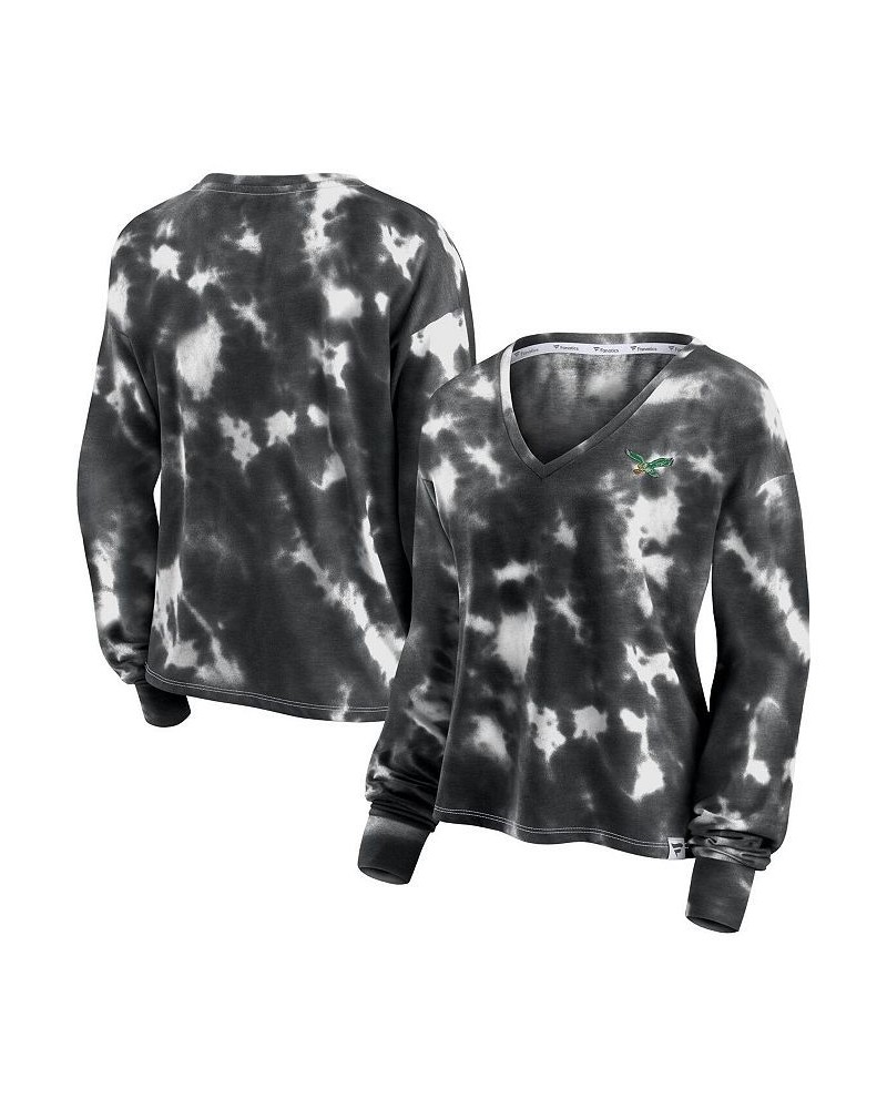 Women's White and Black Philadelphia Eagles Sport Resort Tie-Dye V-Neck Long Sleeve T-shirt White, Black $30.24 Tops