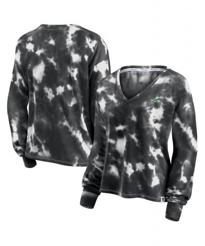 Women's White and Black Philadelphia Eagles Sport Resort Tie-Dye V-Neck Long Sleeve T-shirt White, Black $30.24 Tops