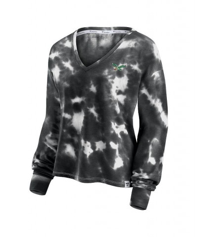 Women's White and Black Philadelphia Eagles Sport Resort Tie-Dye V-Neck Long Sleeve T-shirt White, Black $30.24 Tops