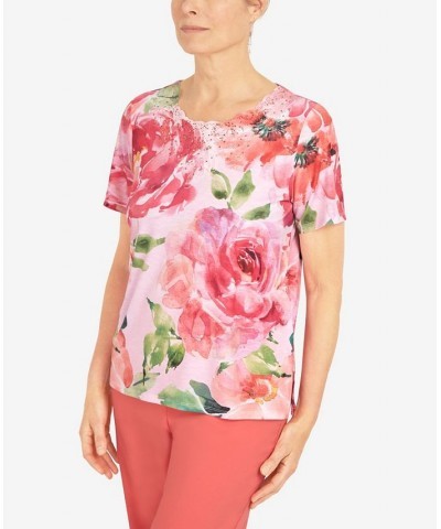 Petite Lace Neck Floral T-shirt Multi $28.38 Tops