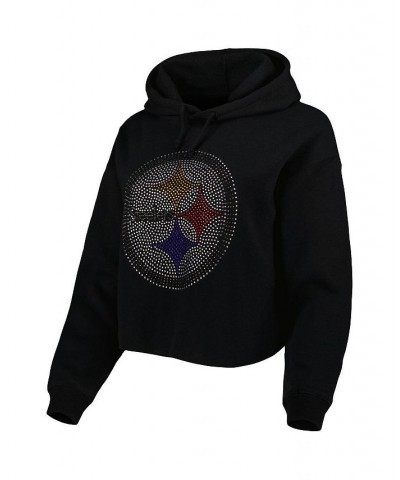 Women's Black Pittsburgh Steelers Crystal Logo Cropped Pullover Hoodie Black $49.49 Sweatshirts