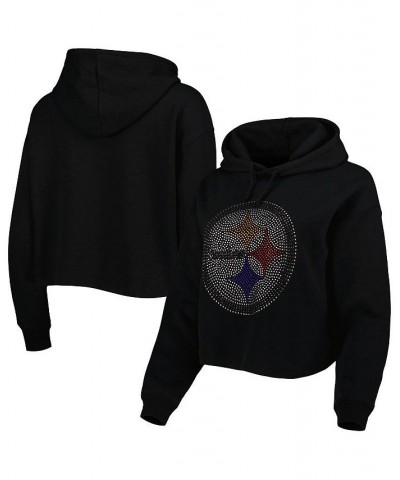 Women's Black Pittsburgh Steelers Crystal Logo Cropped Pullover Hoodie Black $49.49 Sweatshirts