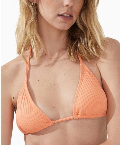 Women's Ribbed Slider Triangle Bikini Top Orange $17.50 Swimsuits