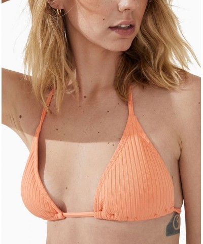 Women's Ribbed Slider Triangle Bikini Top Orange $17.50 Swimsuits