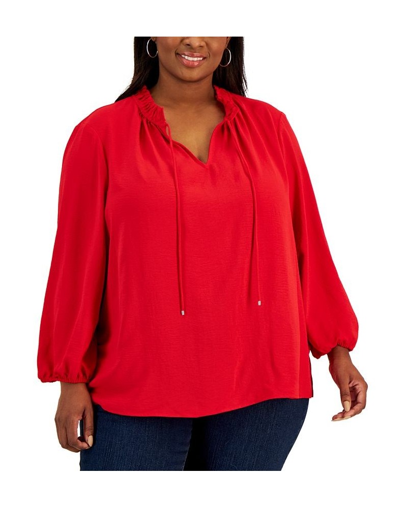 Plus Size Peasant Top Red $26.37 Tops