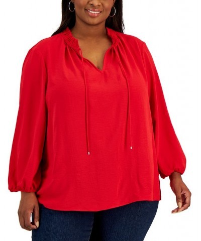 Plus Size Peasant Top Red $26.37 Tops