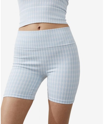 Women's Seamless Rib Bike Shorts Silky Blue Jacqaurd $18.90 Shorts