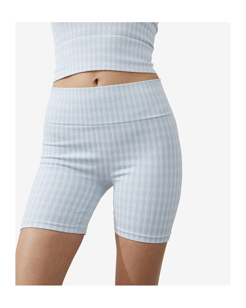 Women's Seamless Rib Bike Shorts Silky Blue Jacqaurd $18.90 Shorts