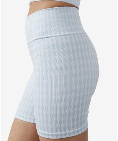 Women's Seamless Rib Bike Shorts Silky Blue Jacqaurd $18.90 Shorts