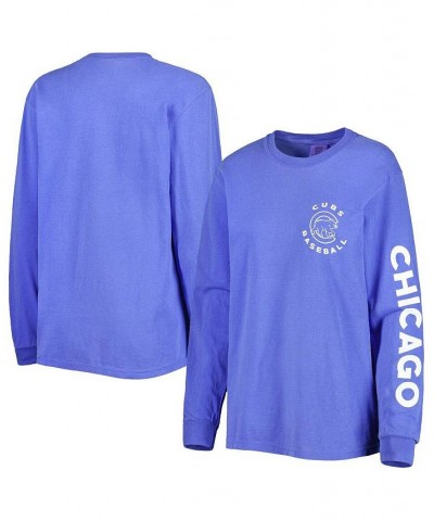 Women's Royal Chicago Cubs Team Pigment Dye Long Sleeve T-shirt Royal $30.59 Tops