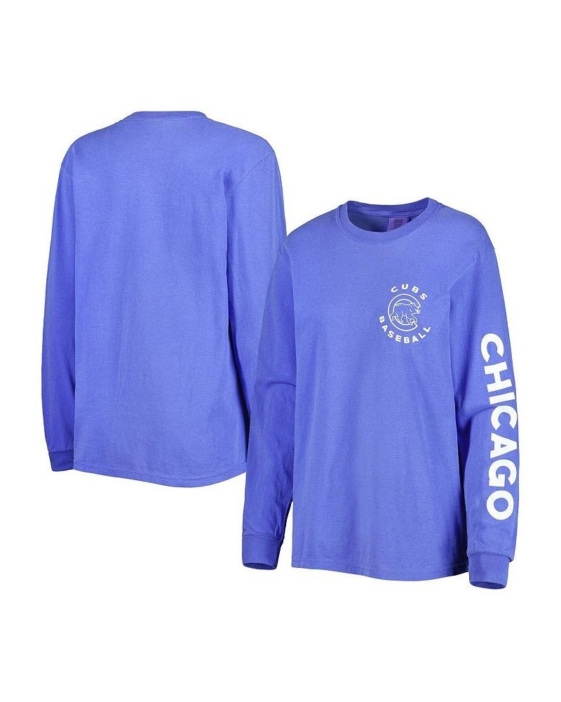 Women's Royal Chicago Cubs Team Pigment Dye Long Sleeve T-shirt Royal $30.59 Tops