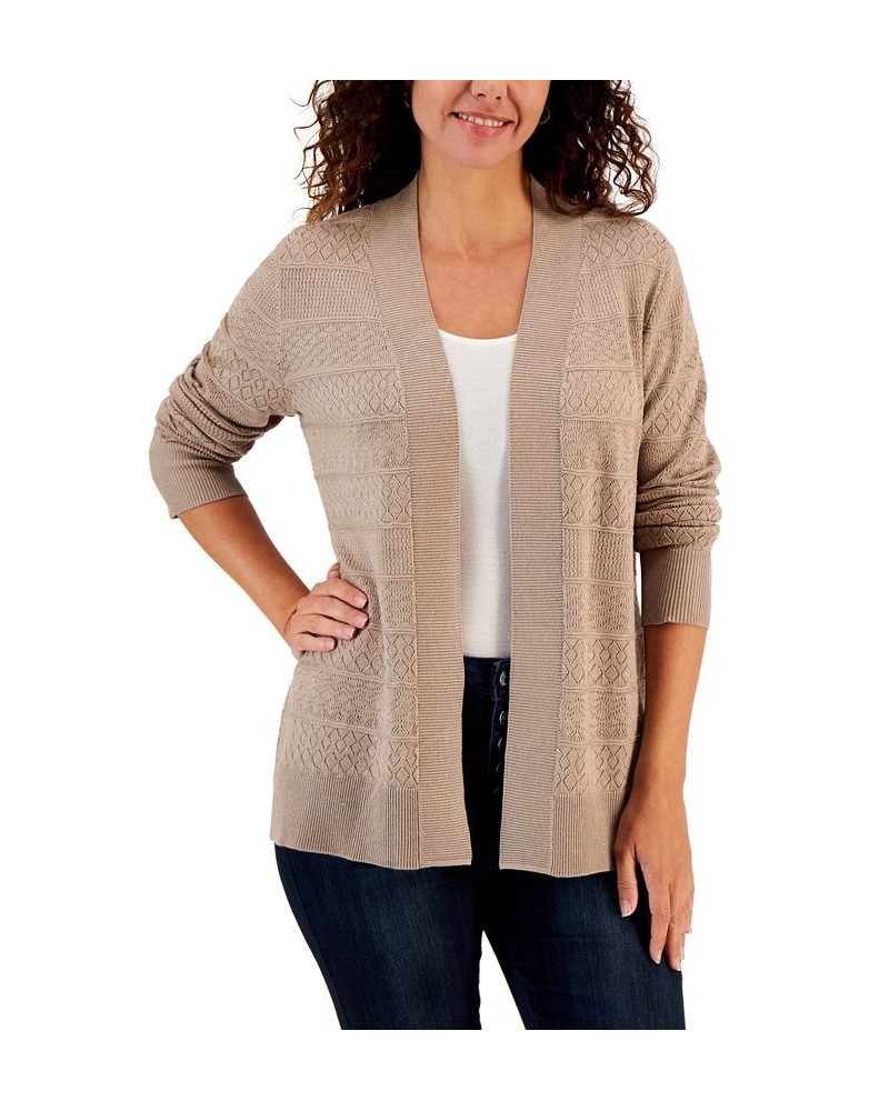 Women's Pointelle Stitch Cardigan Brown $15.79 Sweaters