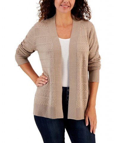 Women's Pointelle Stitch Cardigan Brown $15.79 Sweaters